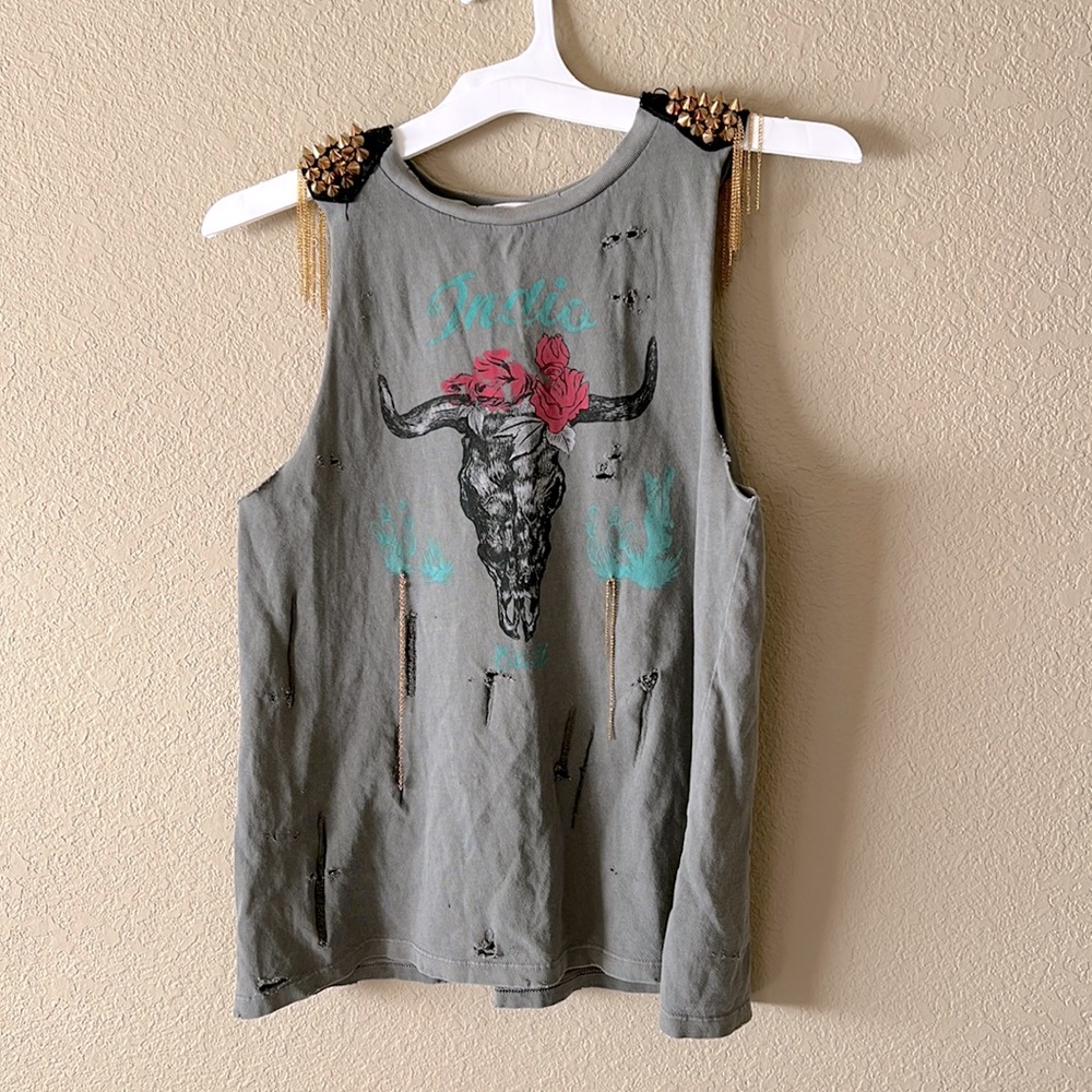 Sugar created USA 🇺🇸 hand made details Distressed all over Vintage top